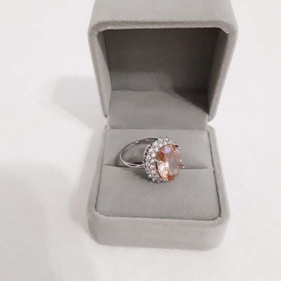 Peach Champaign Ring Sz 6 - s925  - Crystal &  CZ Diamond NIB - Picture 3 of 6